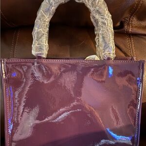 NWOT Neiman Marcus Vintage Purse Lucite Handles Purple Patent Leather 9" x 11".